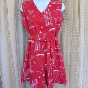 70s 80s Vintage Nautical Print Romper Large
